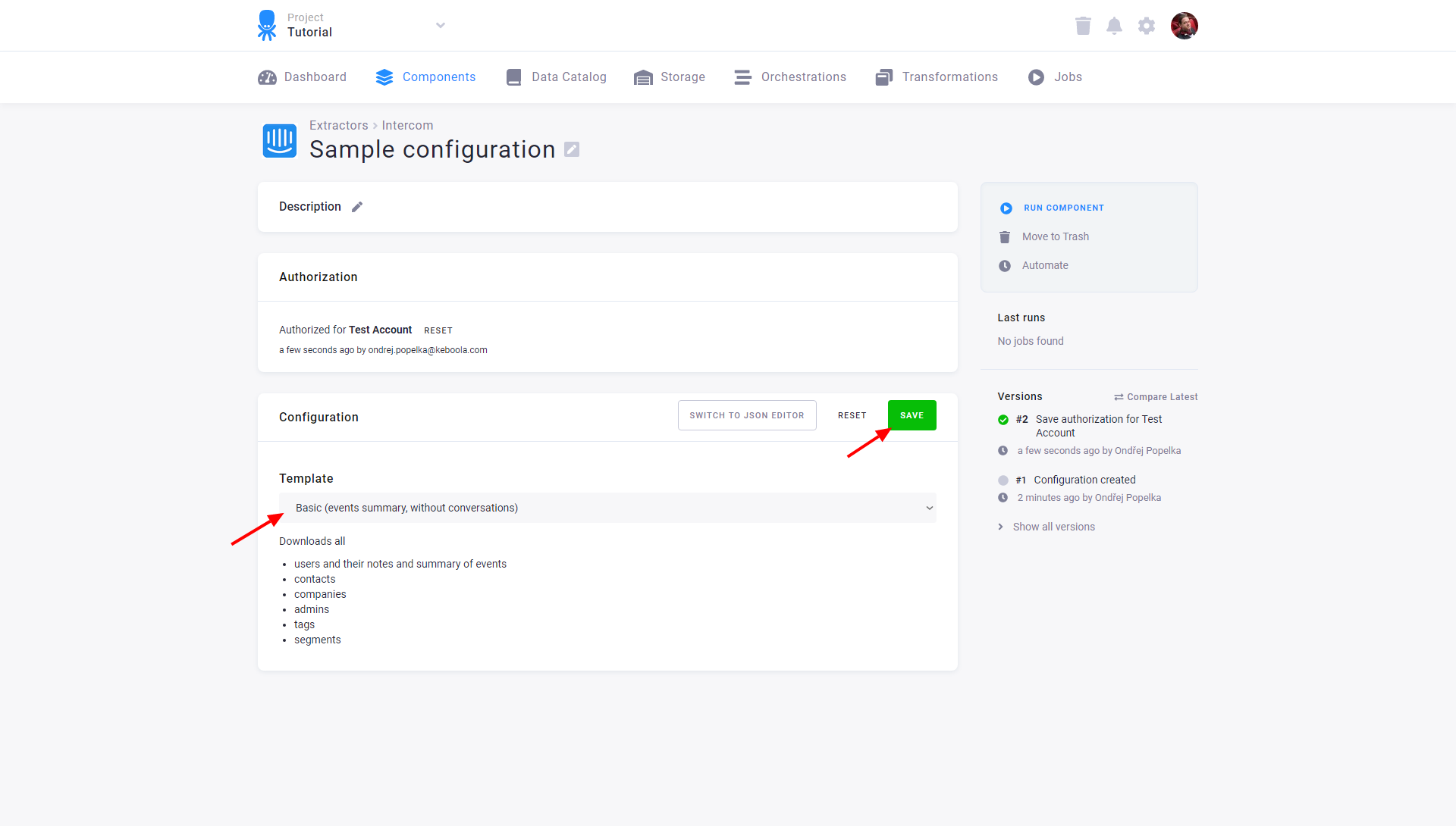 Screenshot - Intercom configuration