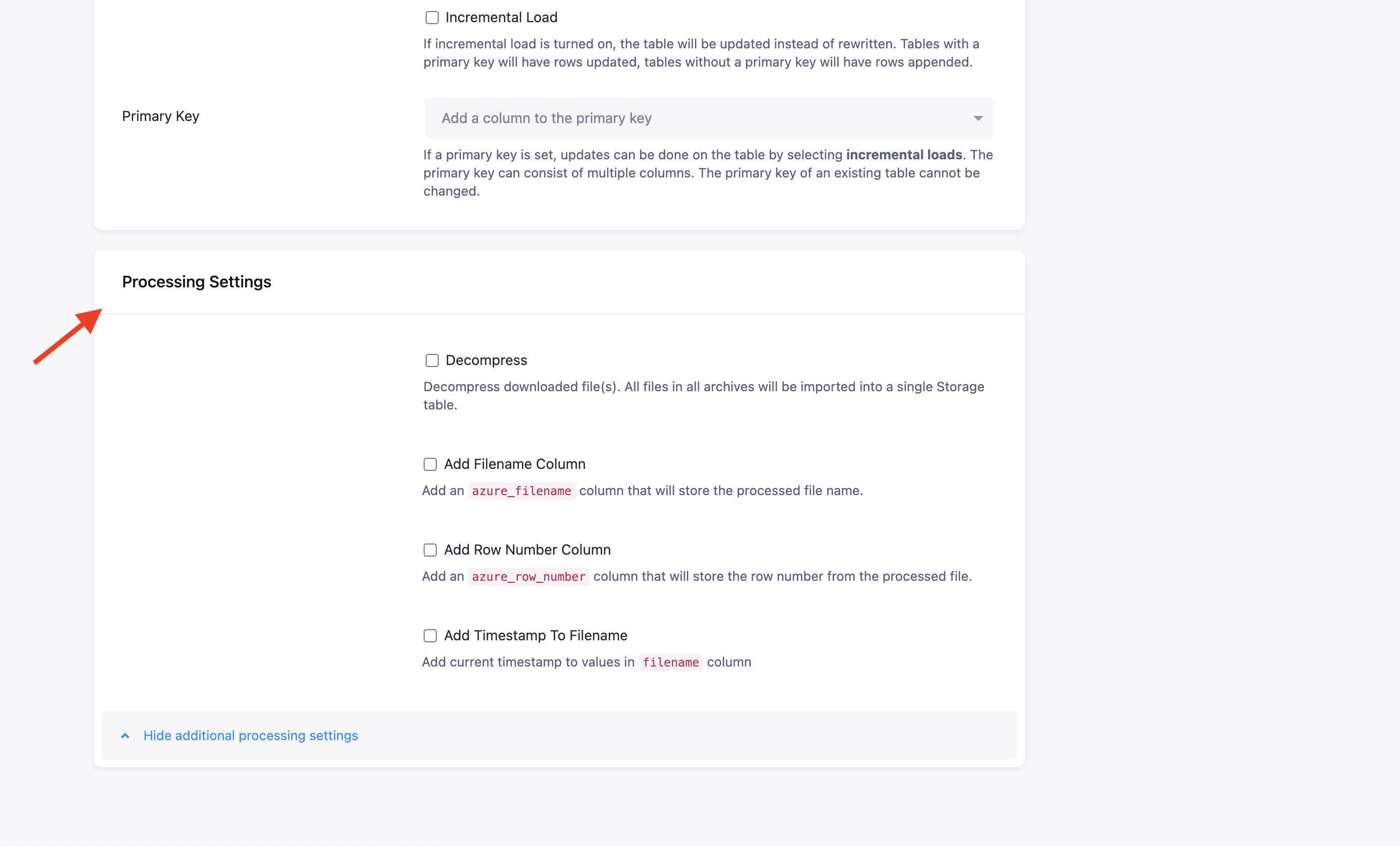 Screenshot - Azure Datalake Gen2 Settings