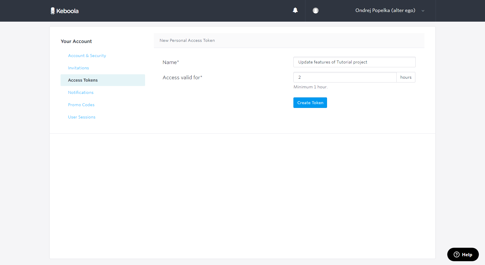 Screenshot -- Create Manage Token