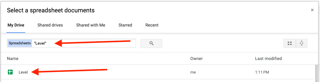 Find Spreadsheet