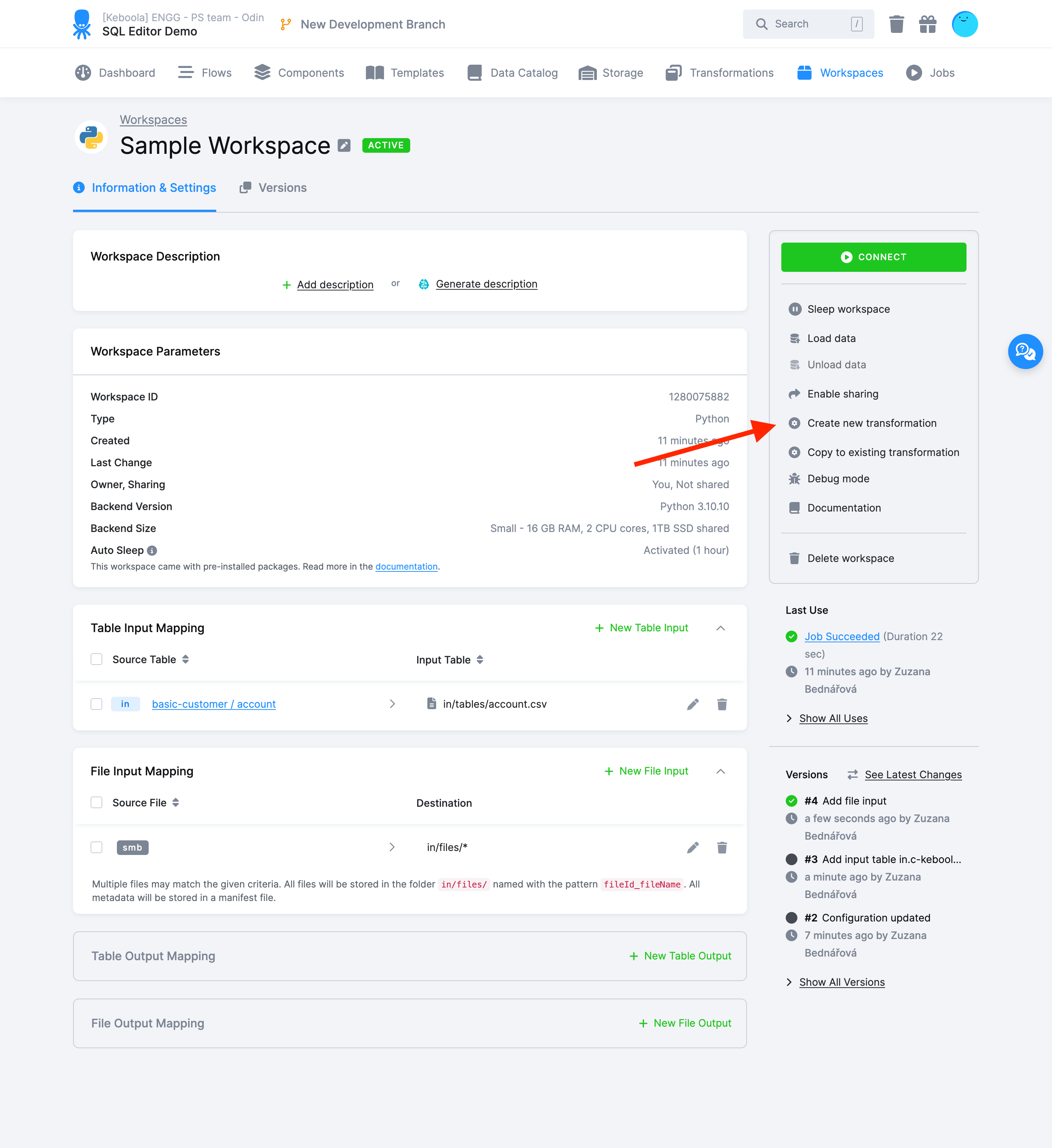 Workspace - Create Transformation