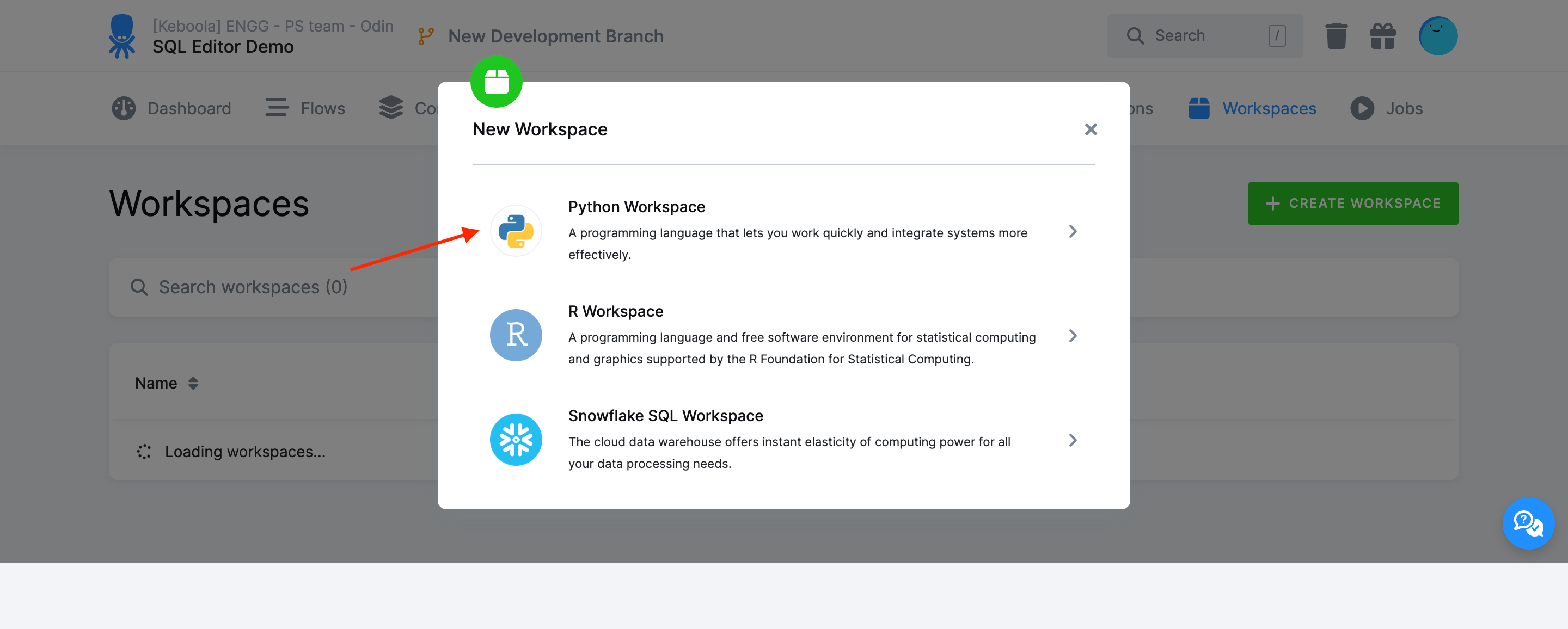 Workspace - Select Type